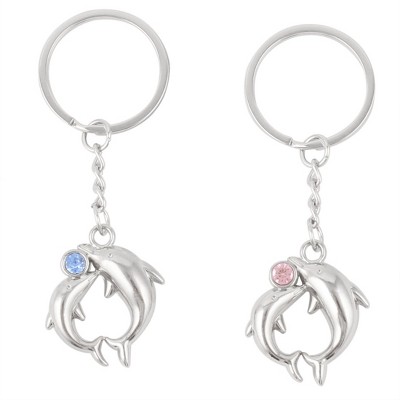 Unique Bargains Lovers Dolphin Pendant Silver Tone Key Chain Keyring 2pcs