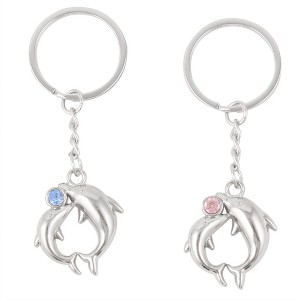 Unique Bargains Lovers Dolphin Pendant Silver Tone Key Chain Keyring 2pcs - 1 of 4