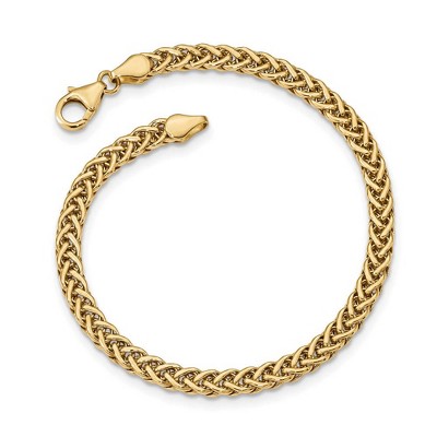 Black Bow Jewelry 4.25mm 14K Yellow Gold Hollow Fancy Wheat Chain Bracelet, 7.5 Inch