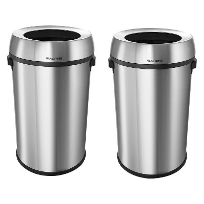 17-Gallon Stainless Steel Open Top Trash Can with Black Ring, 2-Pack
