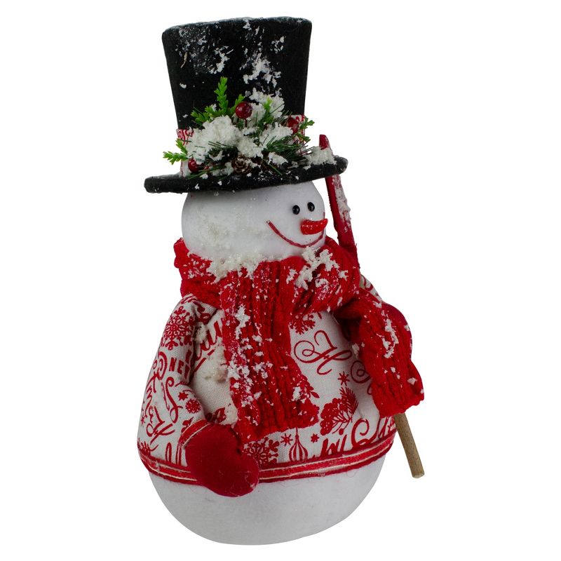 Northlight 12.5" White and Red Standing Snowman with Shovel Table Top Christmas Decoration, 3 of 6
