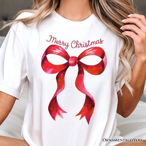 Merry Christmas Red Coquette Bow T‑Shirt, Minimalist Holiday Ribbon Tee for Festive Season White 3XL - 1 of 4