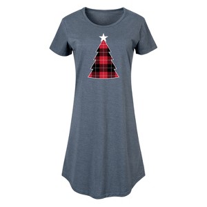Women's - Instant Message - Buffalo Plaid Christmas Tree Graphic T-shirt Dress - 1 of 4