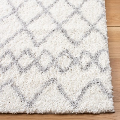 Ivory and Light Grey Square Synthetic Shag Rug, 6'7"