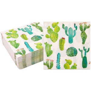 Sparkle and Bash 100 Pack Succulent Cactus Paper Napkins for Fiesta Birthday Party (6.5 In) - 1 of 4