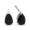 14K White Gold Martini Set Black Pear Solitaire Diamond Stud Earrings - 2 of 4