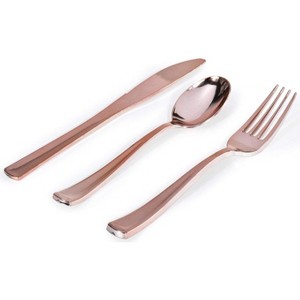 Attop Rose Gold Plastic Silverware Set (160 Bulk Pack) Disposable Cutlery Utensils Heavy Duty Rose Gold Flatware - 1 of 4