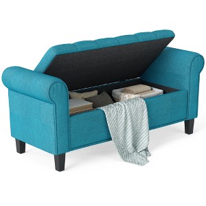 50 Inches Storage Ottoman, End of Bed Bench with Rolled Arms Legs, Button Tufted Storage Bench - 1 of 4