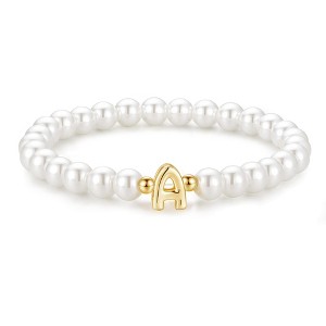 Turandoss Gold Initial Bracelets for Women Girls - Dainty Beaded Pearl Bracelets for Kids, Charm Letter Bracelet for Girl, Flower Girl Proposal Gifts - 1 of 4