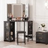 Corner Vanity Desk Set with LED Mirror & Charging Station, Makeup Table with Stool, Storage Cabinet, and Built-In Outlets for Bedroom, Small Space - 2 of 4