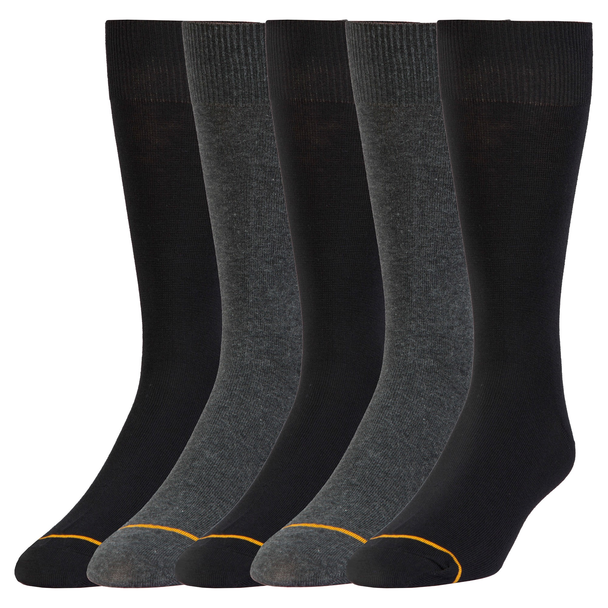 Signature Gold by GOLDTOE Men's Flatknit Crew Socks 5pk - Black/Charcoal 6-12, Men's, Black/Grey