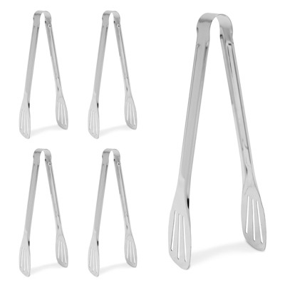 Okuna Outpost 5 Pack Metal Salad Tongs, 9" Mini Stainless Steel Servers for Appetizers, Buffet, Serving Food