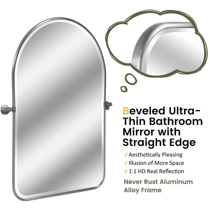 Neutypechic Metal Frame Arched Pivot Wall Mirror Bathroom Vanity Mirror - 36"x24", Silver, 4 of 8