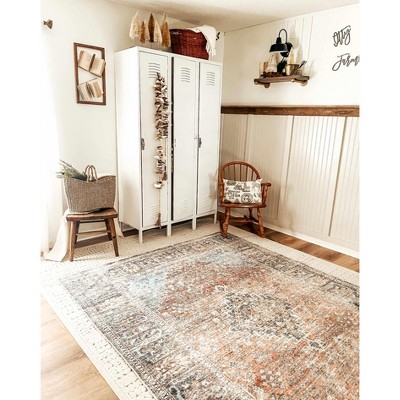 Hauteloom Light Blue and Burgundy Rectangular Polyester Area Rug
