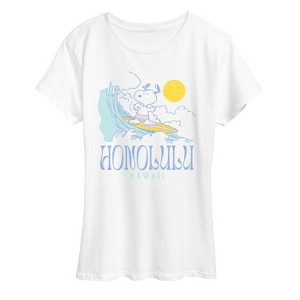 Women's - Peanuts - Snoopy Surfing Honolulu Hawaii Short Sleeve Graphic T-Shirt - 1 of 4