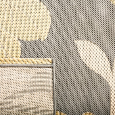 Anthracite and Beige Floral Synthetic Indoor/Outdoor Rug