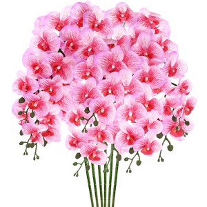 Unique Bargains Artificial Orchid Flowers Nine-headed Large Faux Phalaenopsis Silk Bouquets Real Touch 37 Inch - 1 of 4