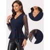 INSPIRE CHIC Women's Tie Waist Peplum Ruffle Hem Party V Neck Mesh Long Sleeve Blouse - 2 of 4