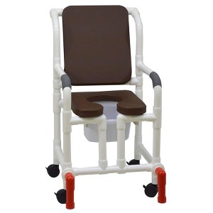 MJM International Corporation Shower Chair 18 In Width 3 In Brown Seat Brown Cushion Padded Back True Vertical Open 10 Qt Slide Mode Pail 300 Lb Wt - 1 of 1