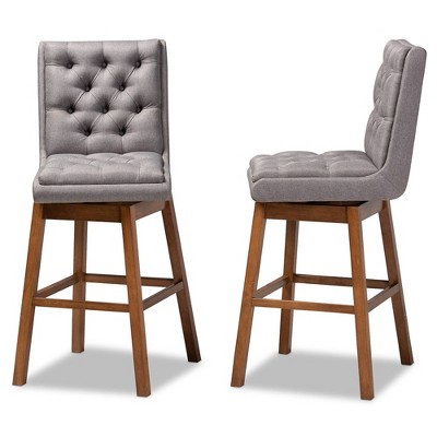 Gregory Walnut & Grey Swivel Bar Stool Set with Button Tufting