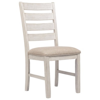 Set of 2 Fabric Dining Side Chairs with Ladder Back White/Brown - Benzara