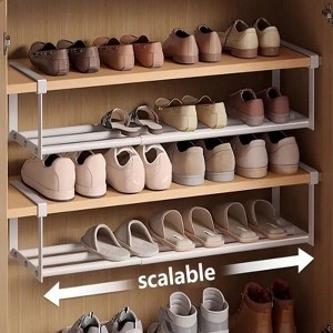 Angel Sar Adjustable Expandable Shoe Rack, Stackable Iron Storage Organizer with Bottom Basket, Space Saving Hanging Rack for Cabinet, Wardrobe - 1 of 4