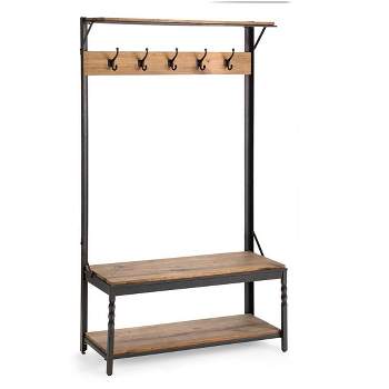 Hastings Home 3-in-1 Freestanding Entryway Storage Bench and Metal Hall  Tree Organizer- Sand/Black