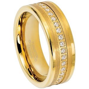 Jewelry Avalanche Mens Gold Tungsten Carbide CZ Eternity Wedding Band, Comfort-fit, Pipe Cut - 1 of 4