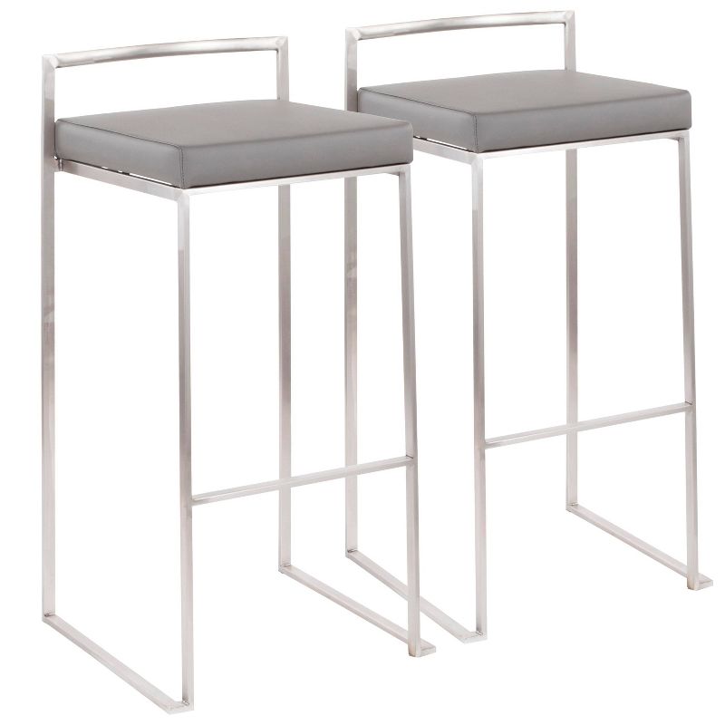 Set of 2 34&#34; Fuji Contemporary Stackable Barstools Gray - LumiSource, 1 of 13
