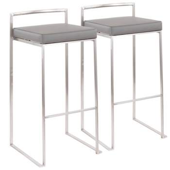Set of 2 34" Fuji Contemporary Stackable Barstools Gray - LumiSource