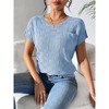 Womens Cap Sleeve Sweater Short Sleeve Checkered Sweater Round Neck Knit Tops with Chest Pocket - 3 of 4