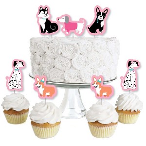 Big Dot of Happiness Pawty Like a Puppy Girl - Dessert Cupcake Toppers - Pink Dog Baby Shower or Birthday Party Clear Treat Picks - Set of 24 - 1 of 4