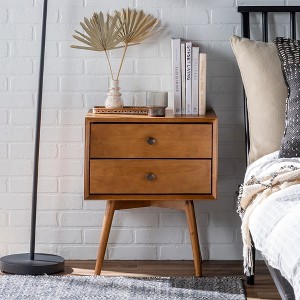 GDFStudio Aggie Mid-Century Modern Wooden Nightstand with Two Drawers - 1 of 4
