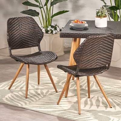 Set of 2 Outdoor Wicker Dining Chairs – Multi- Rattan with Sturdy Iron Frame & Cushions, Stylish Patio & Backyard Seating-Coolbibila