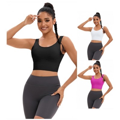 INSPIRE CHIC 3 Pcs Women's Full Coverage Deep V-Back Workout Fixed Cup Comfort Sports Bras