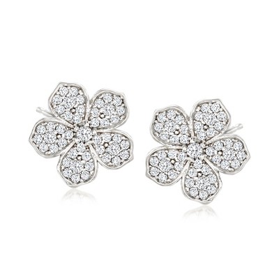 Ross-Simons Italian .80 ct. t.w. CZ Flower Earrings in Sterling Silver