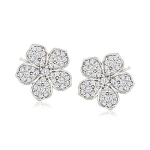 Ross-Simons Italian .80 ct. t.w. CZ Flower Earrings in Sterling Silver - 1 of 3