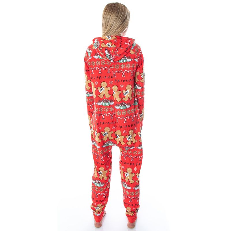 Friends TV Show Womens' Central Perk Ugly Christmas Sweater Hooded Pajama Union Suit Multicolor, 2 of 5