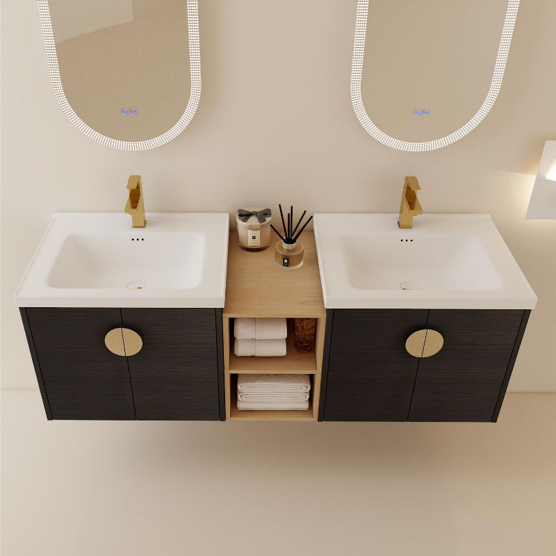 60" Wall Mounted Soft Close Doors Bathroom Vanity With Sink, Metal Handles and Small Storage Shelves 4A - ModernLuxe, 4 of 12