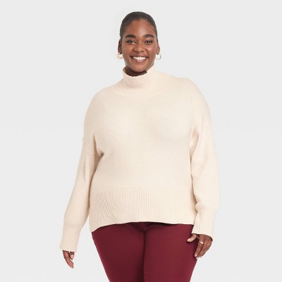 Women's Mock Turtleneck Pullover Sweater - A New Day™ Cream 2x : Target