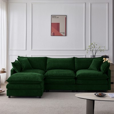 VASIP Chenille Modular Cloud Sectional Sofa - 105" L-Shaped 3-Seater with Ottoman,for Living Room,Beige