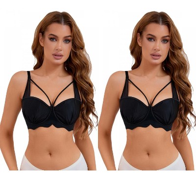 INSPIRE CHIC 2 Pcs Women's Soft Underwire Front Cross Lightly Adjustable Straps Training Minimizers Bras