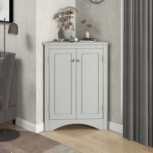 ALEXOUN Corner Bathroom Storage Cabinet with 2 Doors & Adjustable Shelves - Waterproof MDF Board, Space-Saving Design for Bathroom,Small Spaces - 1 of 4