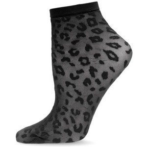 Memoi Women's Wild and Free Leopard Print Sheer Anklet Sock Black 9-11 - 1 of 1