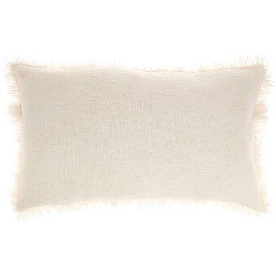 Ivory Cotton Fringed Rectangular Throw Pillow 14" x 24"