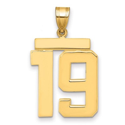 Black Bow Jewelry 14k Yellow Gold, Athletic Collection, Large Polished Number 19 Pendant