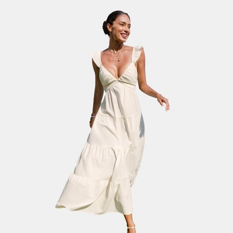 Женские платья Cupshe Women's Tiered Maxi Dress with Sweetheart Neckline-XL-White