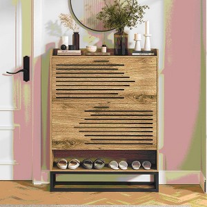 Resenkos Slim Wooden Farmhouse Shoe Storage Cabinet Organizer with 2 Flip Drawers and Open Storage, Natural Brown - 1 of 4