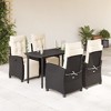 vidaXL 5 Piece Patio Dining Set with Cushions - Black Poly Rattan, Adjustable Seating, Tempered Glass Tabletop, Ideal for Garden, Backyard, or Patio - 2 of 4
