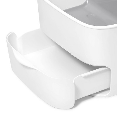 Gray and White Portable Diaper Caddy with Changing Mat